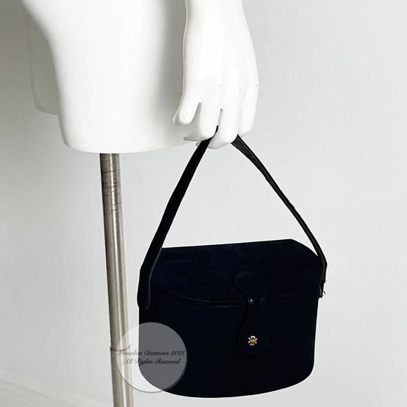 Vintage Coblentz Bag Black Perma Suede Small Vanity Bag with Mirror 60s Retro - Picture 4 of 9